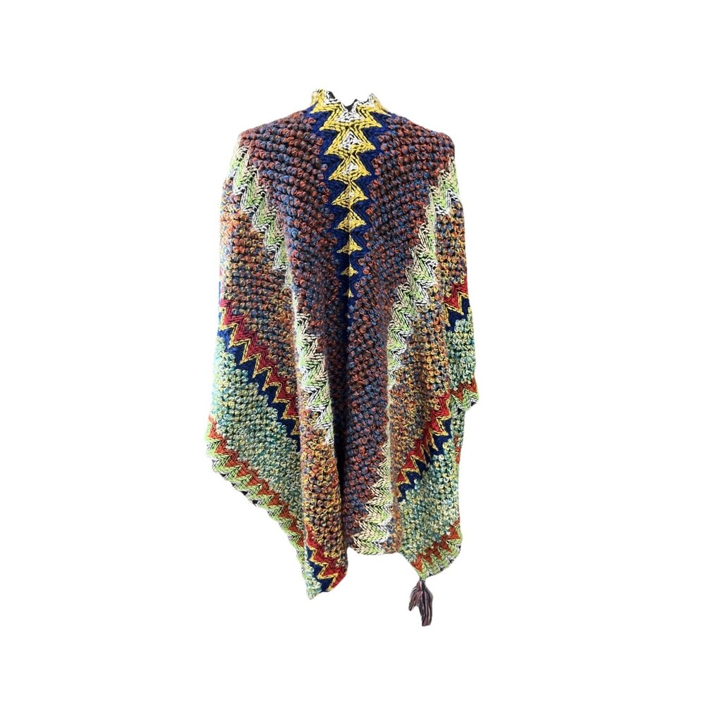 Knitted Shawl Wrap for Women Tassel Cape Retro Vintage Boho Scarf Bohemian OS - Picture 3 of 4
